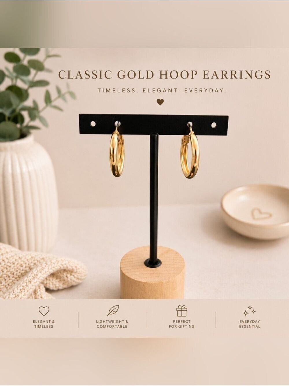 Classic Gold Hoop Earrings for Women - Polished Gold Finish